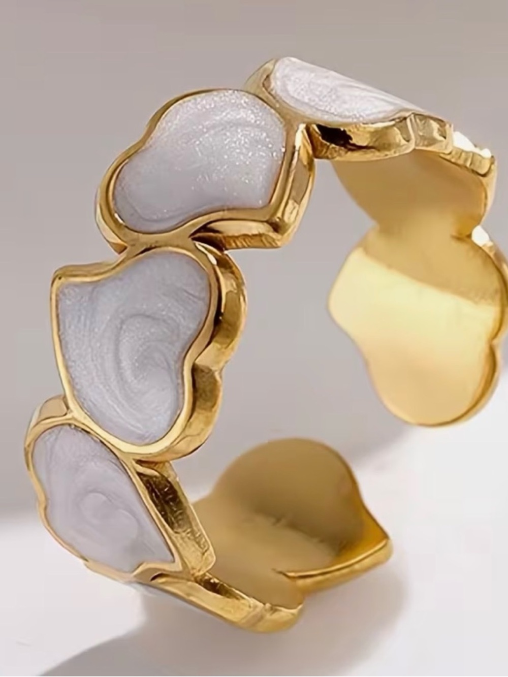 14k Gold Plated Heart Plated Stainless Steel enamel Adjustable ring